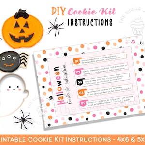 Afdrukbare HALLOWEEN DIY COOKIE Kit-instructies, 4x6" en 5x7" inbegrepen Halloween Cookie Kit-instructies, versier je eigen cookie-kaart