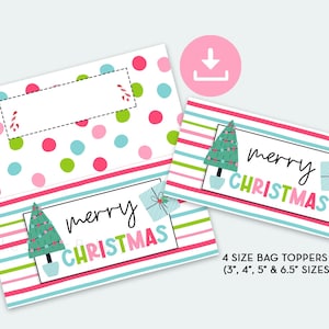Merry Christmas Bag Toppers, Christmas treat bag toppers, Printable Christmas Toppers, Christmas Cookie Bag Toppers, Digital Download topper