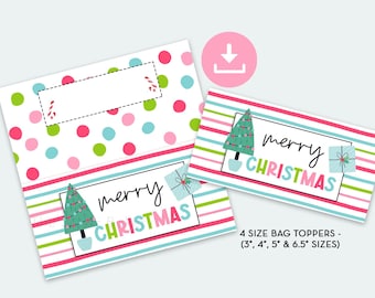 Merry Christmas Bag Toppers, Christmas treat bag toppers, Printable Christmas Toppers, Christmas Cookie Bag Toppers, Digital Download topper