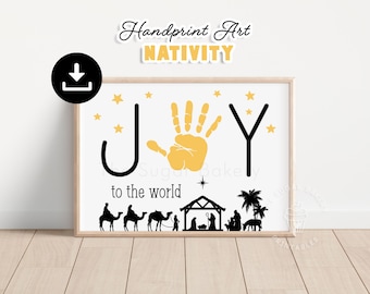 Christmas NATIVITY Handprint Art, JOY to the world, Sunday School Craft, Birth of Jesus Art, Preschool Handprint Craft, Nativity Handprint