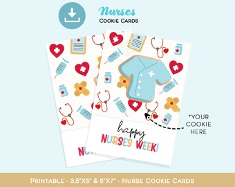 Happy NURSES Week Cookie Card, 3.5x5 & 5x7 Printable Nurse Cookie Cards, Nurse Appreciation Week, Nurse Cookies, Nurses Medical Cookie Card