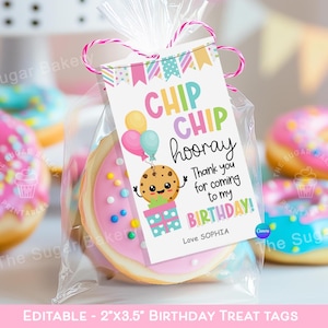 Chip Chip Hooray Etiqueta para lembrancinhas de aniversário Obrigado por vir ao meu aniversário Etiquetas para lembrancinhas de festa de aniversário infantil biscoito editável canva