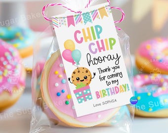 Chip Chip Hooray Birthday Cookie Favor Tag Thank you for coming to my Birthday Kids Birthday party favor tags cookie treat canva editable