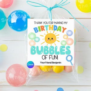 Etiquetas de burbujas para recuerdos de cumpleaños imprimibles, etiquetas de burbujas para fiestas de cumpleaños infantiles, etiquetas de burbujas para fiestas en la piscina, etiquetas de cumpleaños para el aula de fin de año escolar para niños