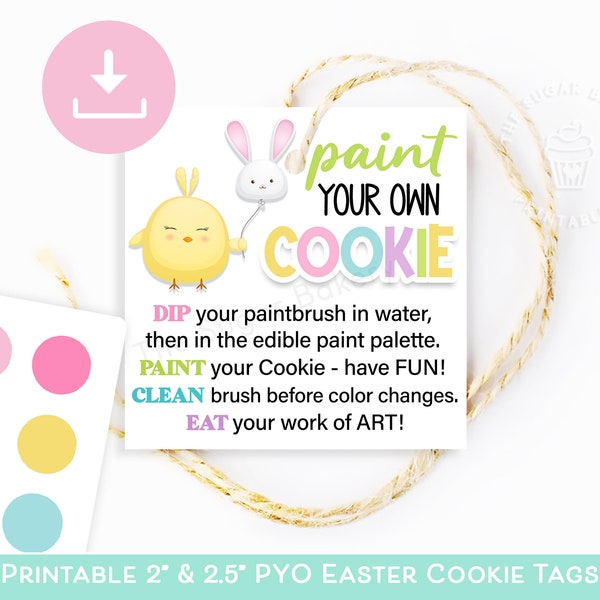 PYO Easter Cookie Tag, PYO Easter Cookie, Pyo Instructions, PYO Cookie Tag, Instant Download Easter Paint Your Own Cookie Kit Instructions