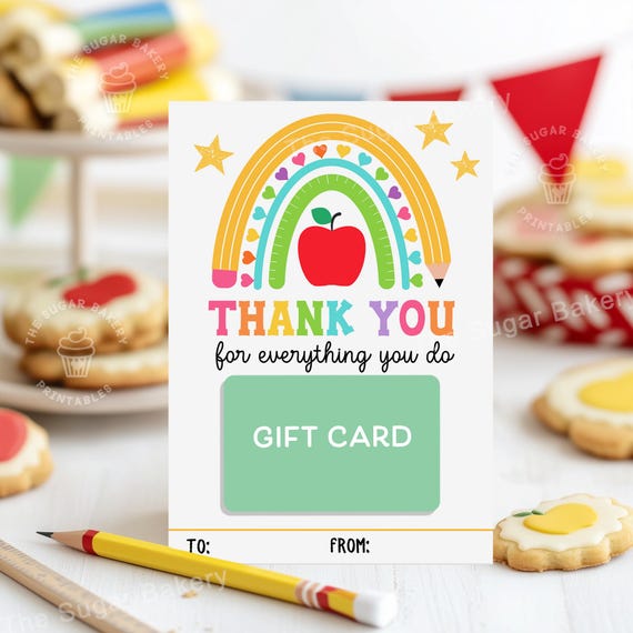 Thank you for everything GIFT CARD Holder, 5x7" TEACHER appreciation Gift Card, Teacher Coffee card, Teacher Rainbow Apple Gift Card holder