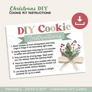Druckbare WEIHNACHTEN DIY COOKIE Kit Anleitung, Weihnachtsgrün Rustikale Weihnachten DIY Cookie Kit Anleitung Dekorieren Sie Ihren eigenen Keks