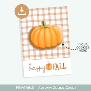 CARTÕES DE Biscoitos Happy FALL, cartões de biscoitos de outono para impressão, cartão de biscoitos xadrez de outono, cartão de biscoitos de ação de graças com especiarias de abóbora, download instantâneo
