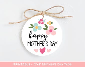 Glücklicher Muttertag Anhänger, druckbare Geschenkanhänger zum Muttertag, Blumen MUTTERTAG TAG, Muttertag Cookie Anhänger, Muttertagsanhänger druckbar