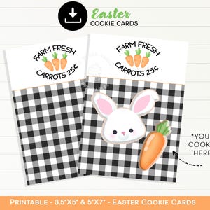 Cartes de biscuits de Pâques, carte de biscuits aux carottes FARM FRESH, carte de biscuits à carreaux noir et blanc, carte de biscuits aux carottes, carte de biscuits lapin, cartes de biscuits imprimables