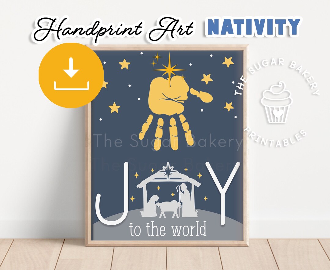 Christmas NATIVITY Handprint Art, Joy to the World, Sunday School Craft, Birth of Jesus Art