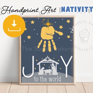 Navidad NATIVIDAD Arte de huellas de manos, Alegría para el mundo, Artesanía de la escuela dominical, Arte del nacimiento de Jesús, Artesanía de huellas de manos preescolares, Huella de natividad