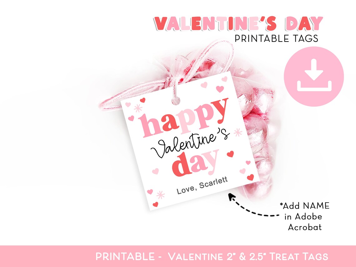Happy Valentines Day Gift Tag, Printable Valentines Day Treat Tag ...
