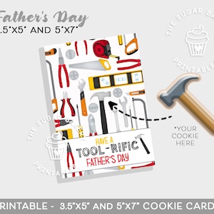 Carte à biscuits pour la fête des pères adaptée aux outils, imprimable 3,5 x 5 po. et 5 po. x 7 po. Joyeuse fête des pères, marteau, clé à molette, carte à biscuits, carte de fête des pères