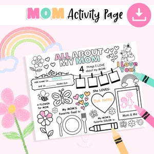 母の日の印刷物、母の日のギフト、私の母について、アクティビティページ、母の日のアクティビティ、子供向けの母の日の塗り絵