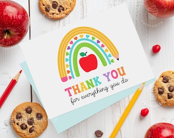 Teacher Appreciation Printable Card Thank You Card Teacher Appreciation Week Gift Preschool PreK Kindergarten Thank you gift card Teacher
