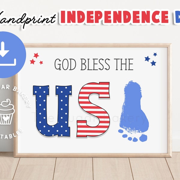 4 juli handafdruk ambachtelijke kunst, God Bless America, handafdruk voetafdruk Independence Day Craft, 4 juli peuter kind Preschool Craft