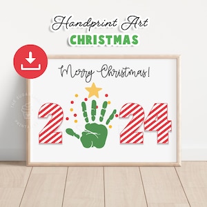 Arte con huellas de manos en el árbol de Navidad 2024, manualidad con huellas de manos para niños en edad preescolar, regalo de recuerdo con huellas de manos para Navidad, manualidades para niños pequeños imprimibles