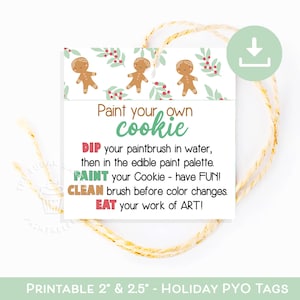PYO クリスマス クッキー キット タグ、PYO クリスマス クッキー、自分でペイントする手順と手順、自分でペイントするジンジャーブレッド クッキー タグ