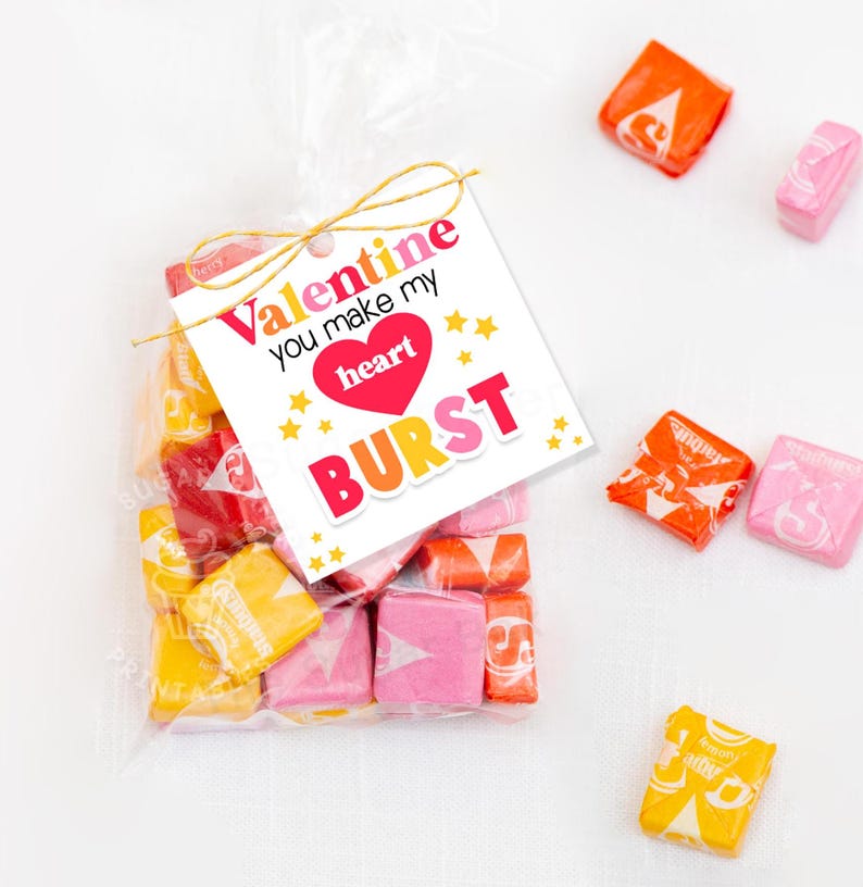 Printable Valentine treat candy tag Star heart valentine burst