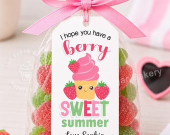 Beere süßer Sommer Geschenkanhänger, druckbare Sommer Leckerei Anhänger, Schulende Gunst Anhänger, Lehrer Schüler Geschenkanhänger, Erdbeere Geschenkanhänger