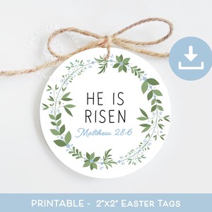 Er ist auferstanden OSTER TAG, Printable Ostern Cookie Tags, Blumenkranz Christliche Ostern Auferstehung Jesus Er ist auferstanden Ostergeschenkanhänger blau