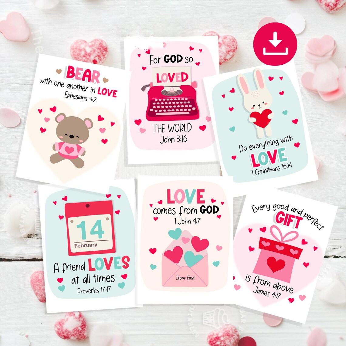 Bible Verse Valentine Cards for Kids Colorful Christian Valentines ...