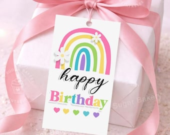Etiquettes joyeux anniversaire, étiquettes d'anniversaire imprimables, étiquettes d'anniversaire arc-en-ciel, étiquette cadeau d'anniversaire, étiquettes d'anniversaire pour enfants, étiquette de cadeau d'anniversaire pour fille