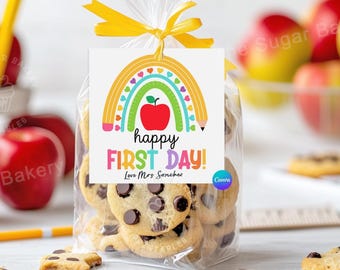 Happy FIRST DAY of School Tag druckbare Geschenkanhänger für Lehrer für Lehrer Schüler Klassenzimmer Geschenkanhänger bearbeitbar