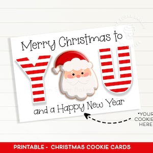 Cartão de biscoito de Feliz Natal para VOCÊ, Cartão de biscoito de Papai Noel, Cartão de biscoito de Feliz Natal, Mini cartão de biscoito imprimível, Biscoitos de Natal de Ano Novo