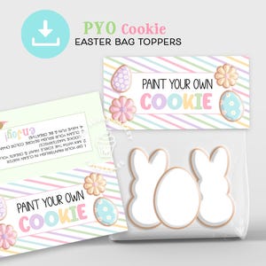 PYO イースター クッキー バッグ トッパー、4 インチ、5 インチ、6 インチの PYO バッグ トッパー、自分でペイントするクッキー キットの手順、イースター レインボー クッキー バッグ トッパー