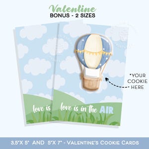 O amor está no AR COOKIE CARD, Cartão de biscoito de balão de ar quente, Cartão de biscoito de dia dos namorados para impressão, O AMOR está no ar, Cartão de biscoito de balão de nuvem