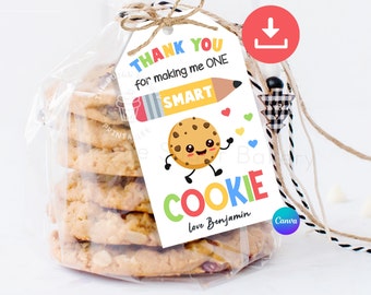 EDITABLE Teacher Appreciation Tag, One SMART COOKIE Tag, Teacher Thank ...