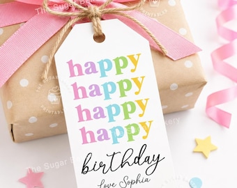 Étiquettes joyeux anniversaire, étiquettes d'anniversaire imprimables arc-en-ciel, ÉTIQUETTES CADEAUX d'anniversaire Étiquettes d'anniversaire pour la salle de classe des enfants et des cadeaux d'anniversaire Toile modifiable