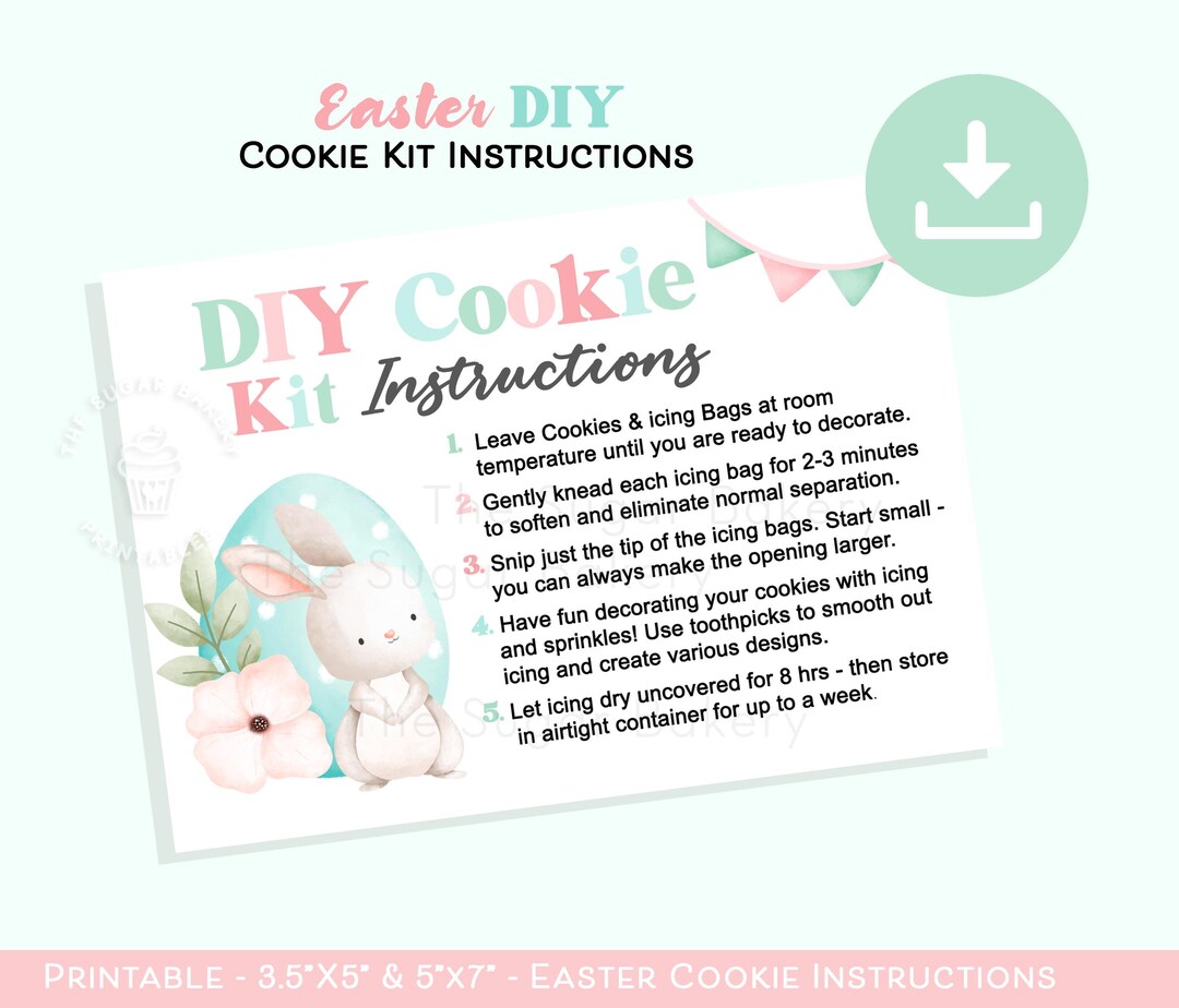 Printable EASTER BUNNY DIY Cookie Kit Instructions, Easter Diy Cookie ...