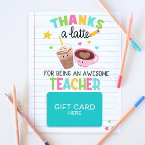 Porte-cartes cadeau enseignant imprimable Thanks A Latte Porte-cartes enseignant imprimable Cadeau de remerciement enseignant Porte-cartes enseignant carte café