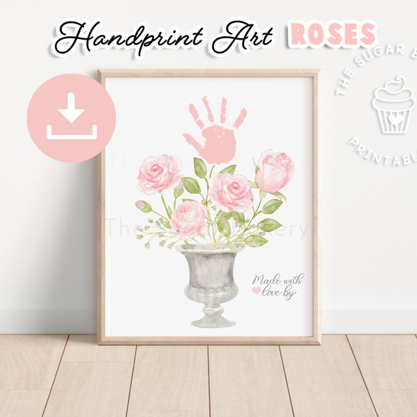 Mother's Day Handprint Art, Floral bouquet Baby Girl Handprint, Gift for Mother Grandmother, flowers handprint, Printable DIY Craft Keepsake