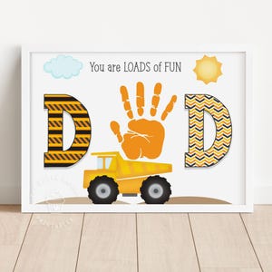 Vaderdag handafdruk, handafdruk kunstambacht voor Vaderdag, dumptruck aandenken cadeau, je bent heel leuk papa, vaderdag afdrukbaar