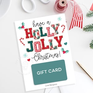 Porte-cartes cadeau de Noël Holly Jolly, porte-cartes cadeau de Noël à imprimer pour professeur d'école à carreaux, enseignant pour enfants Passez un joyeux Noël houx