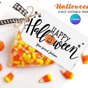 Happy Halloween Tags, EDITABLE Halloween Pumpkin Favor Tags, Trick or Treat Tags, Halloween goodie bag for kids, Halloween Tags printable