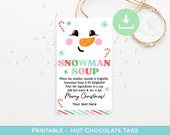 Printable Snowman Soup Tags, Hot Chocolate Tags, Hot Cocoa tags, Printable Snowman Soup Bag label Classroom Holiday Christmas favor tags