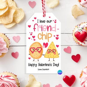 Valentine Chip Bag Tag zum Ausdrucken, I love our FRIEND CHIP Kids Valentines Cards Favor Tags für Schule Klassenzimmer Kartoffelchip Sofort download