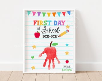 First Day of School Handprint Craft 2026 Printable Back to School Keepsake Preschool Kindergarten Memory Classroom Activity Teacher Resource