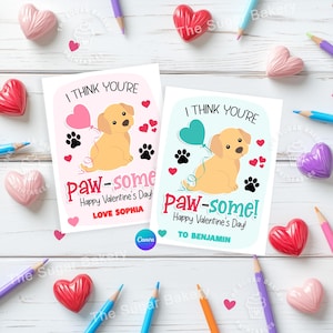 Tarjetas imprimibles para el día de San Valentín de perros, tarjeta de San Valentín de golden retriever y labrador, tarjetas de San Valentín editables para el aula escolar para niños. Eres increíble