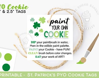 PYO St Patrick's Day Cookie Tags, St. Patrick's Paint your own Cookie Instructions, PYO St. Patricks Tag, PYO Instructions & Directions Tag