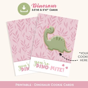 Druckbare Dinosaurier Kekskarte, You're DINO-mite COOKIE CARD, 3.5x5 Valentine Cookie Card, Dino Valentine Cookie Card Pink