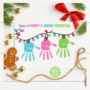 Handafdruk kerstverlichting Afdrukbare vrolijk fel veelkleurige kerstverlichting ambacht Peuteractiviteit Handafdruk Art Craft Kleuterschool