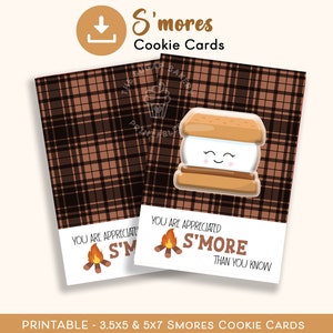 S'mores COOKIE CARD, You are appreciated S'MORE than you know, Plaid 3.5"x5" & 5"x7" Teacher Appreciation Happy Fathers Day Smores Cookies