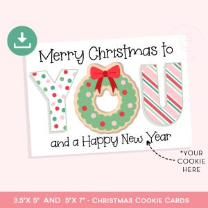 Frohe Weihnachten-Plätzchen-Karte, Kranz-Zuckerstangen-Plätzchenkarte, druckbare Mini- und 5 x 7-Plätzchenkarte, Plätzchen für SANTA-Karte, Santa-Plätzchenkarte