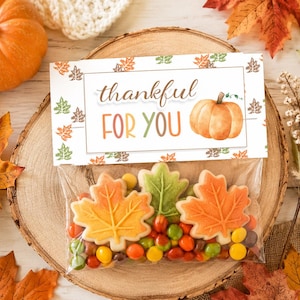 Fall Cookie Bag Toppers, THANKFUL for YOU Autumn Bag Topper, Printable Thanksgiving Topper, Thanksgiving Treat Bag topper, Cookie Decorating